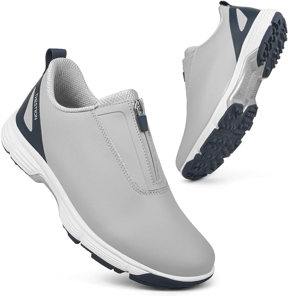 

Мужские водонепроницаемые гольф-ботинки THESTRON с молнией, профессиональные гольф-кроссовки без шипов, спортивная обувь для гольфа и ходьбы, удобная обувь для гольфа для мужчин, серый