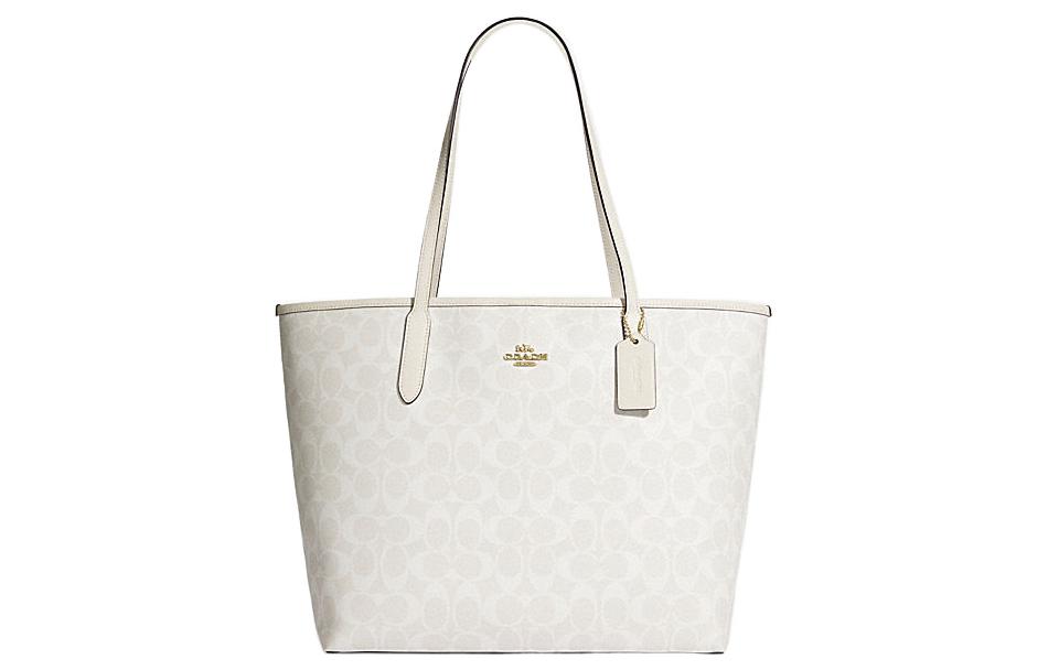 

COACH Сумка-шоппер City Canvas с кожаной сумкой-шоппером, дамской сумкой, сумкой через плечо, женская, золотисто-мелово-белая, ледниково-белая