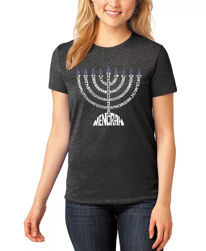 

Женская футболка Menorah Premium Blend Word Art LA Pop Art, черный