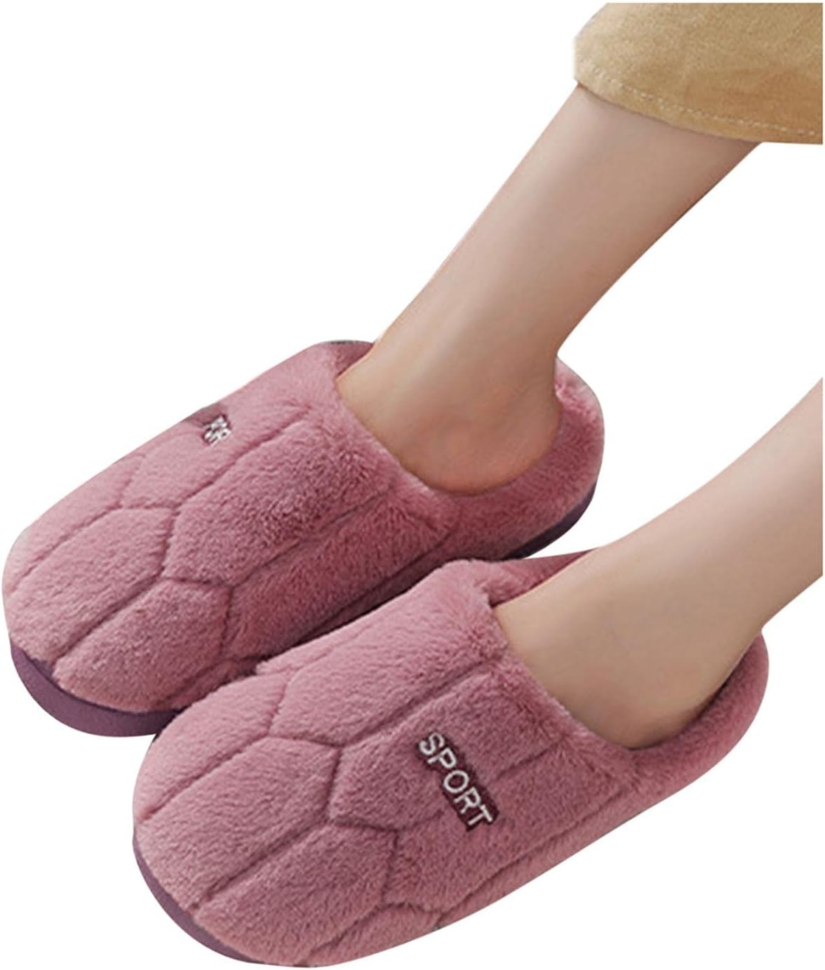 

Тапочки Hbeylia с пушистым мехом для женщин и мужчин, унисекс, удобные, мягкие, теплые, с закрытым носком, плюшевый мех, с эффектом памяти, противоскользящие, для дома, зимние, термальные, пушистые, для спальни, для пары, фиолетовый