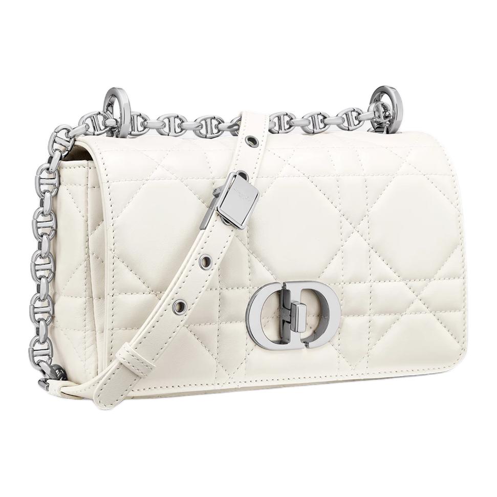 DIOR Маленькая женская наплечная сумка из овчины молочного цвета white — фото 2