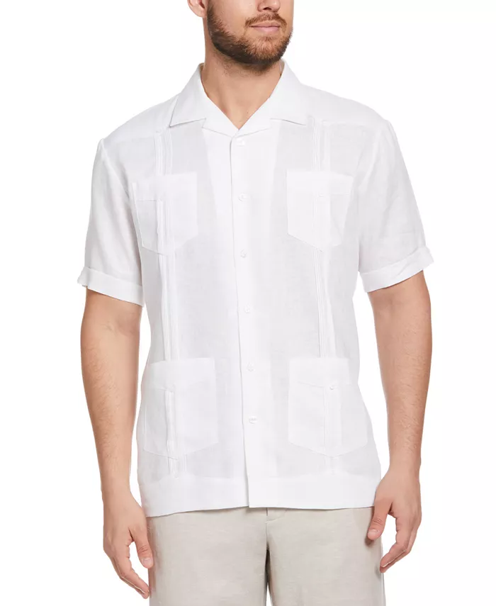 

Мужская 100% льняная рубашка с коротким рукавом и четырьмя карманами Guayabera Cubavera, белый