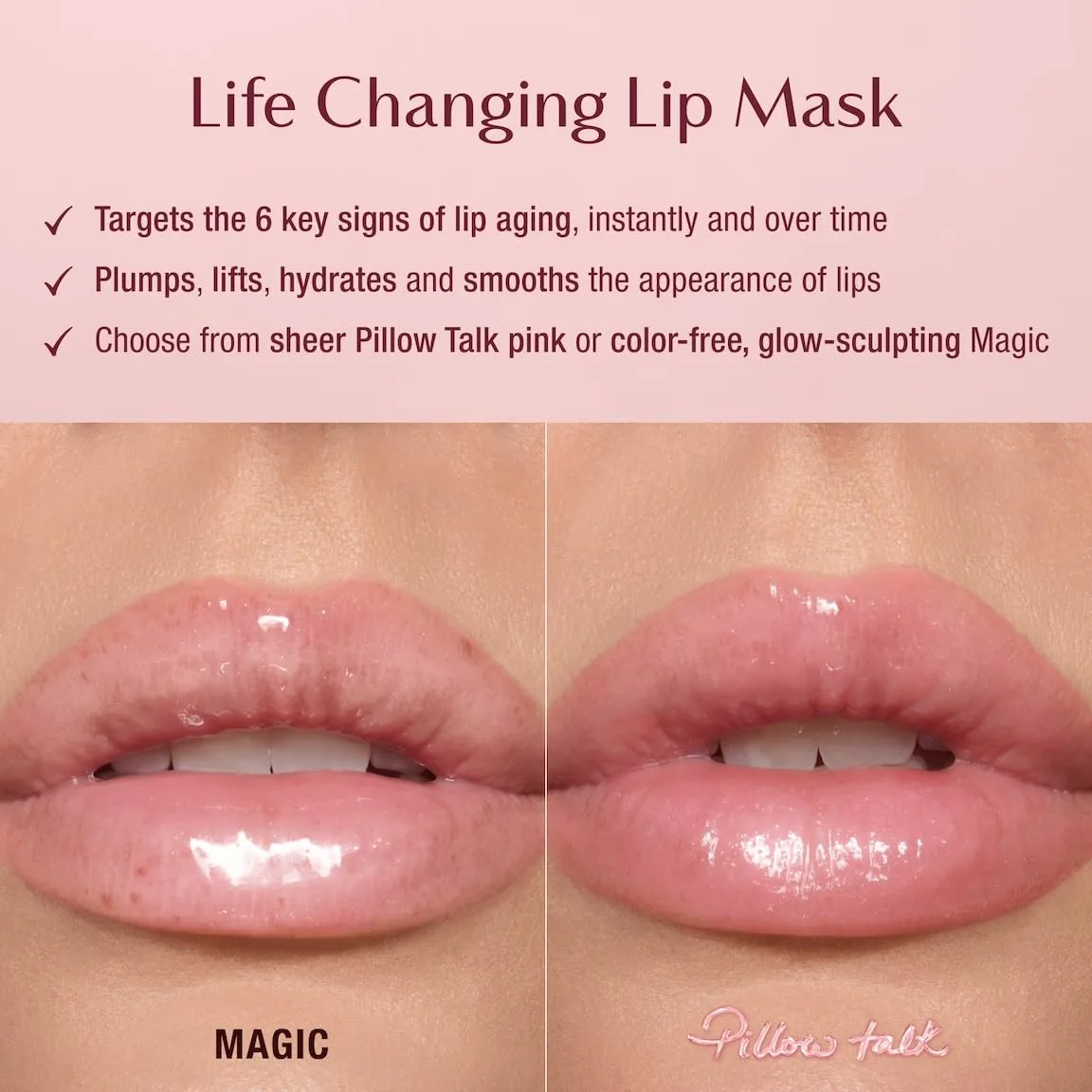 Маска для губ Charlotte Tilbury Life Changing Lip Mask - многофункциональная маска для придания объема, увлажнения и смягчения сухих губ - без отдушек, с прозрачным, глянцевым финишем., Pillow Talk Fresh Glow Vanilla — фото 2