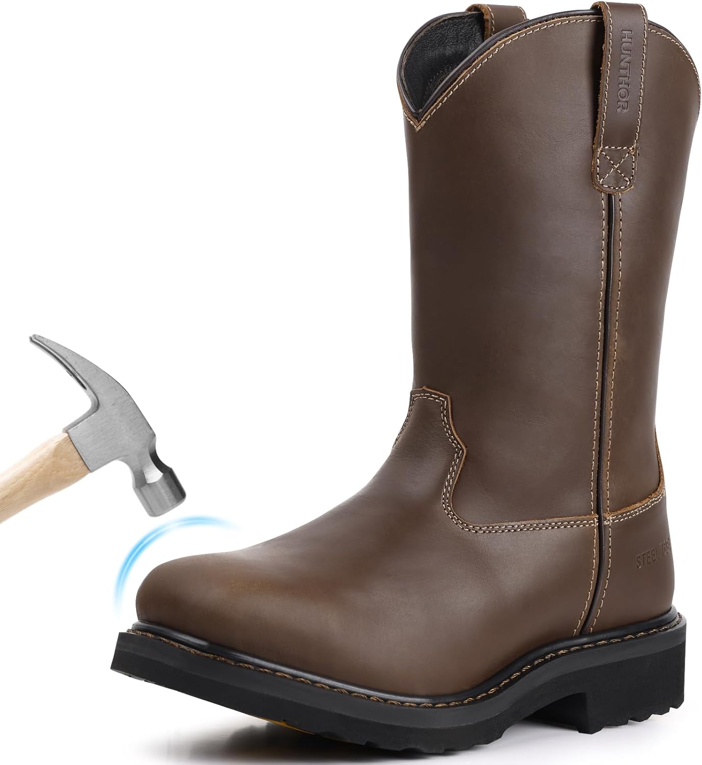 

Мужские ботинки hunthor steel toe с защитой от проколов и маслостойкой кожей, темно-коричневый
