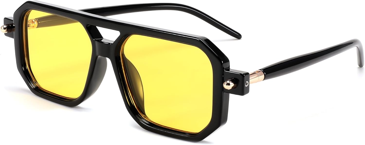 

Винтажные квадратные солнцезащитные очки-авиаторы FEISEDY 70-х годов, классическая ретро-стильная оправа, защита от ультрафиолета UV400, артикул B2622, 014 Black Frame & Bright Yellow Lens