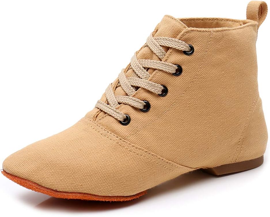 

Танцевальные туфли DKZSYIM на шнуровке из парусины, плоские джазовые туфли для тренировок, подходят для женщин, модель GB-JS, коричневый