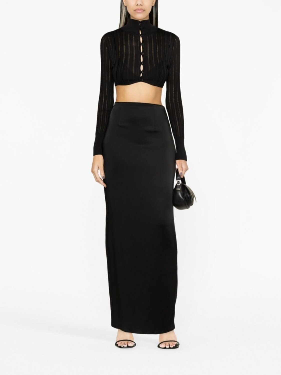 Alaïa кардиган в рубчик с высоким воротником, черный — фото 3
