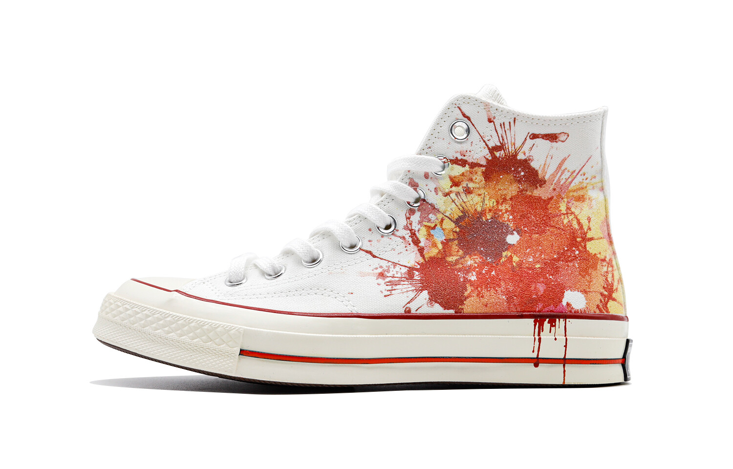 

1970-е годы. Кеды унисекс с высоким берцем, белые/красные. Converse