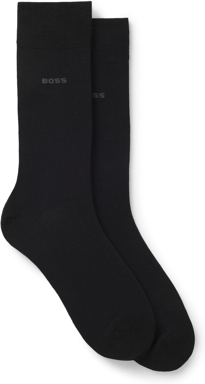 

BOSS Мужские однотонные мерсеризованные хлопковые носки для костюма (2 пары), Black