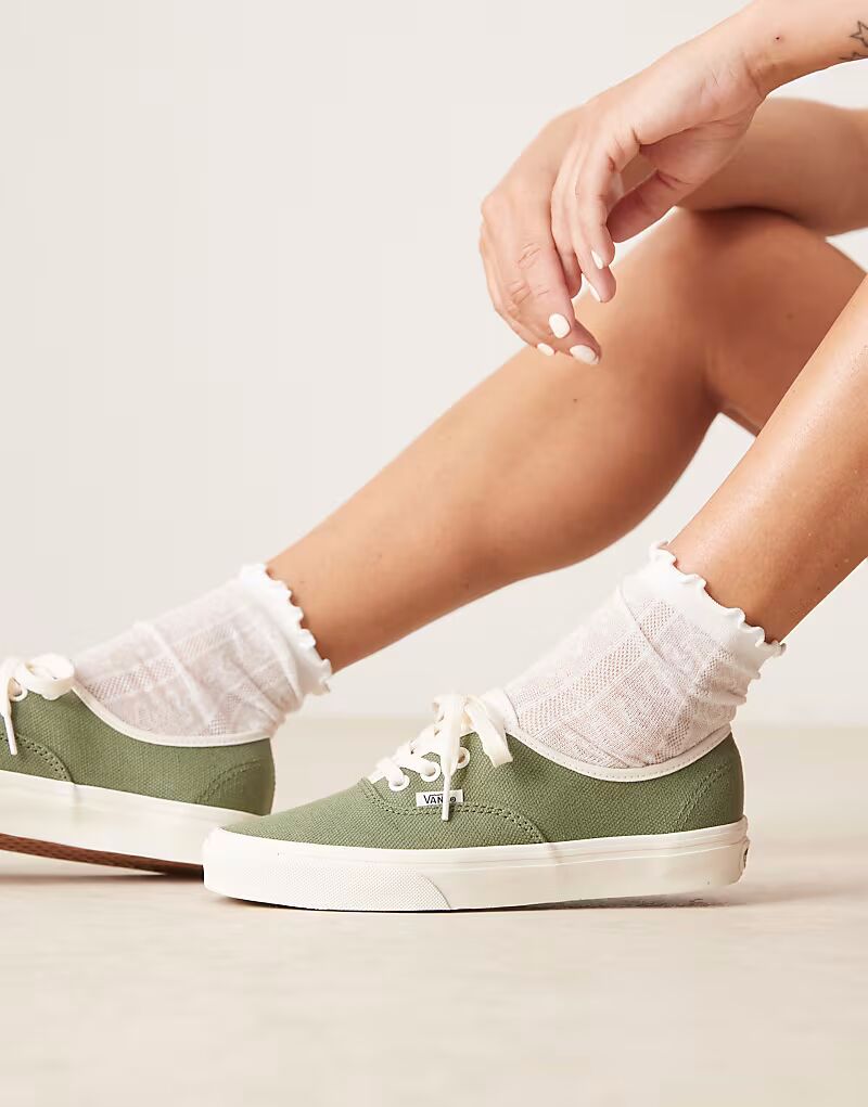 Льняные кроссовки Vans Authentic зеленого цвета