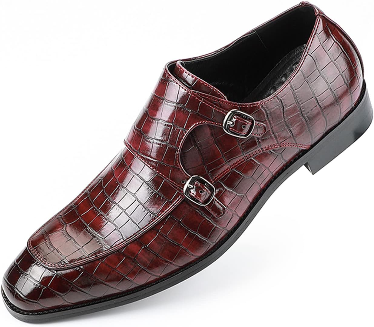 

Мужские кожаные лоферы с двойной монк-ремешком, слипоны, формальная и повседневная обувь для мужчин, удобные деловые туфли Santimon, красный