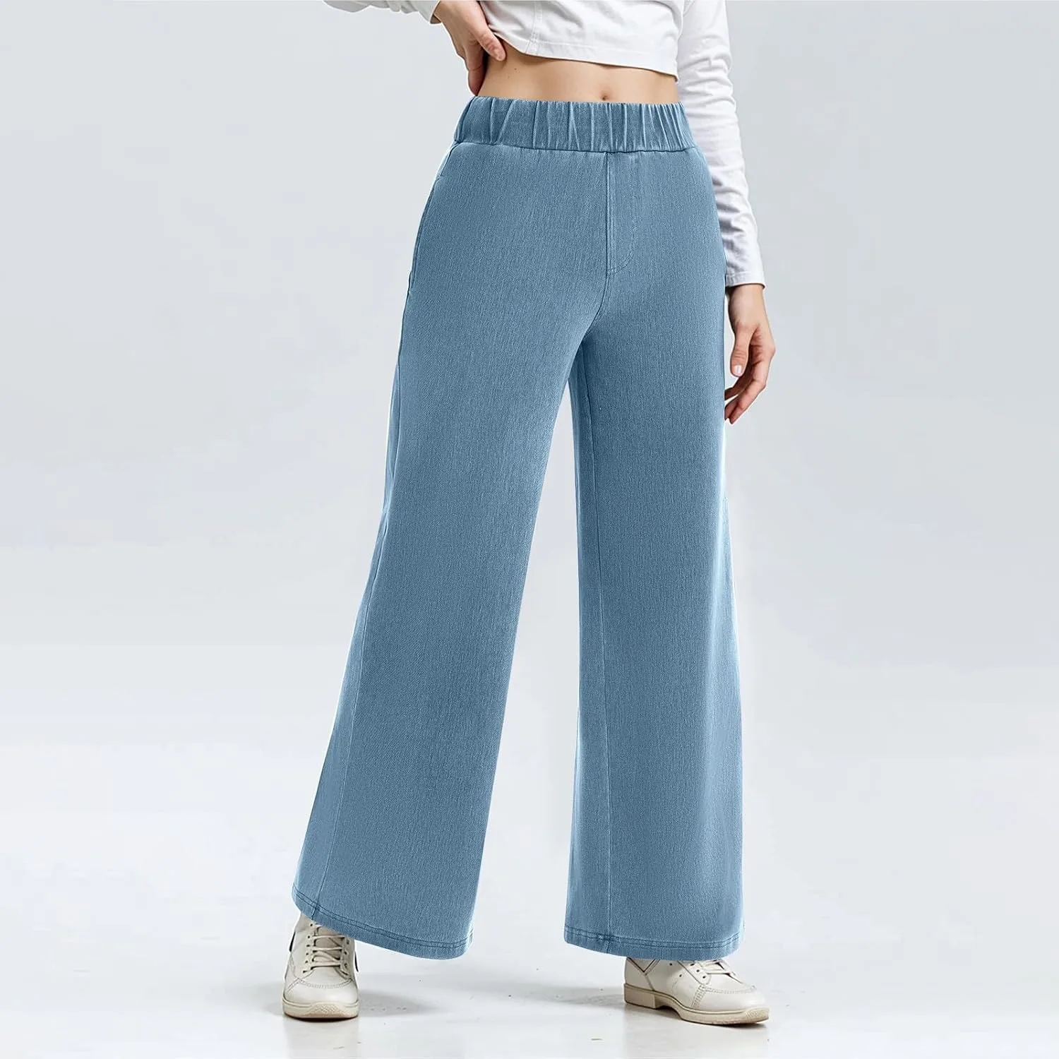 Широкие джинсы для женщин Casual Baggy High Waisted Boyfriend Straight Leg с эластичным поясом — фото 2