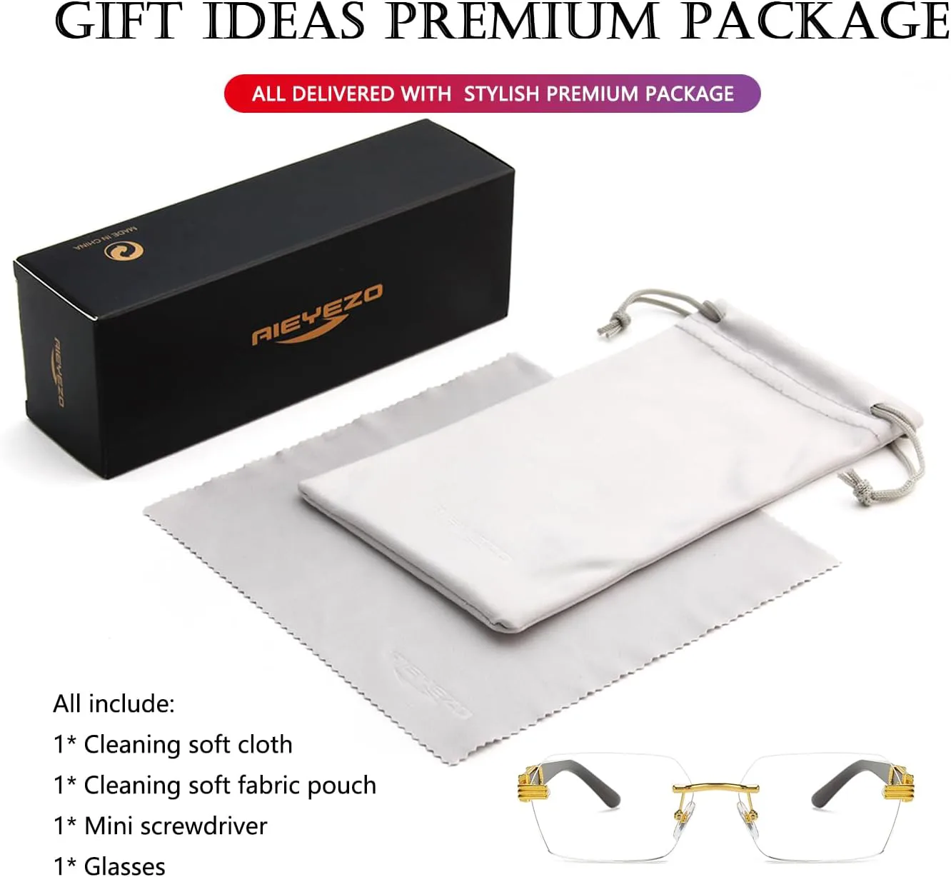 

Солнцезащитные очки AIEYEZO в стиле ретро, ​​без оправы, прямоугольные, унисекс, винтажные, безрамочные, модные, квадратные, тонированные, Gold/Transparent