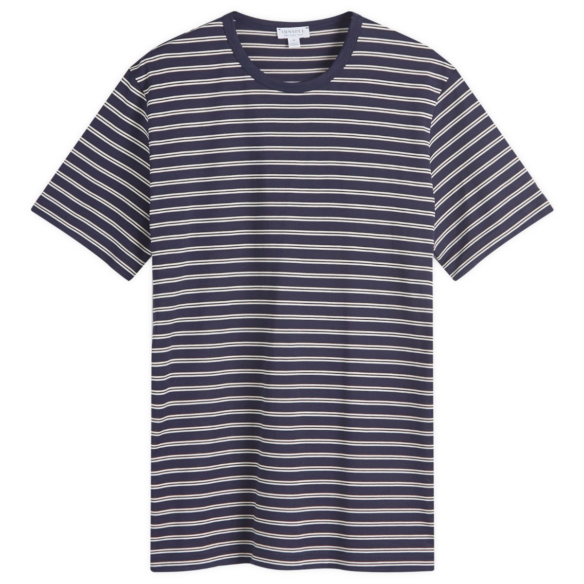 

Футболка Sunspel Classic Crew Neck Stripe T-Shirt, цвет Navy & Ecru Tramline Stripe