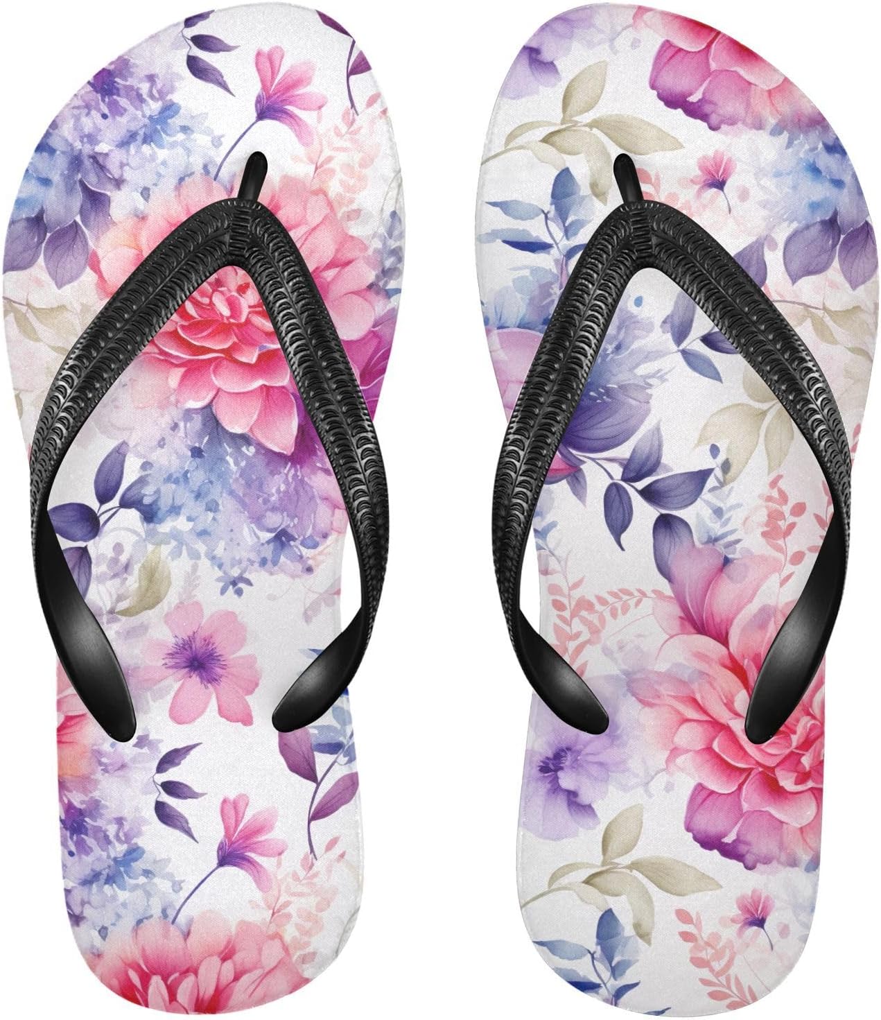 

Розово-фиолетовые акварельные пляжные шлепанцы с цветочным принтом, резиновые нескользящие летние тапочки для женщин и мужчин Sinestour