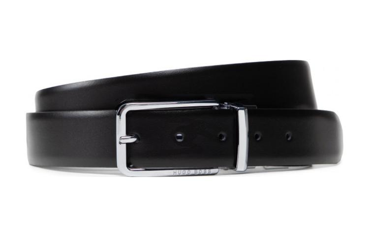 

Мужской кожаный ремень с прочной металлической пряжкой, ширина 3,5 см Hugo Boss, черный