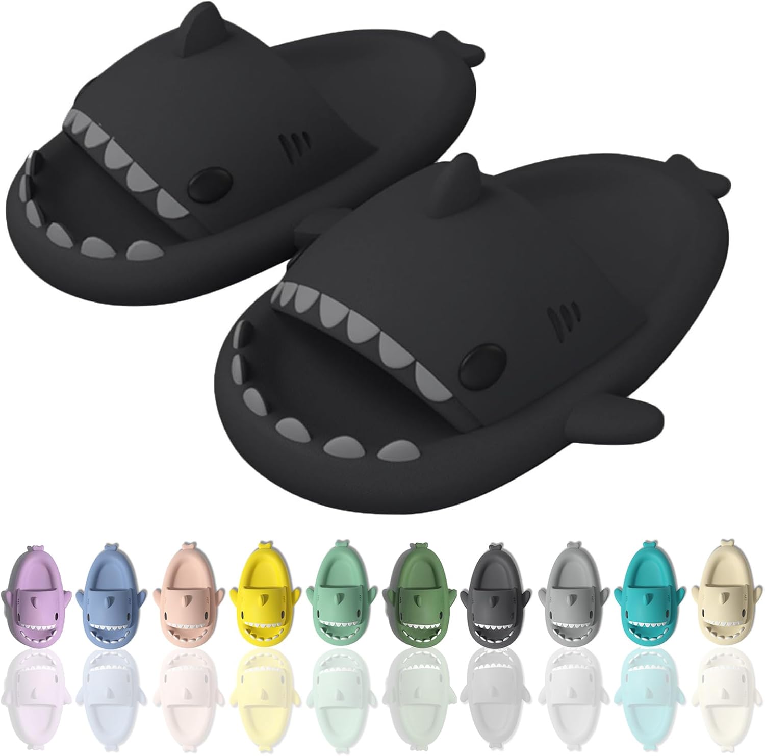 

Шлепанцы Sharllen Shark для женщин и мужчин с милым забавным мультяшным дизайном, противоскользящие, с открытым носком, легкие летние шлепанцы с акулой, черный