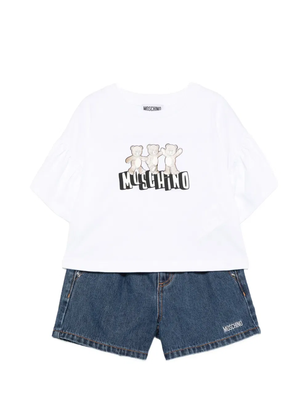 Комплект из эластичных шорт и футболки Moschino Kids, синий