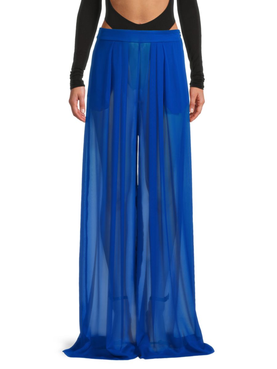 

Широкие брюки из прозрачного шелка LaQuan Smith, цвет Royal Blue