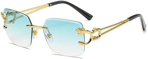 

Квадратные солнцезащитные очки без оправы для женщин, ретро-очки с изображением головы гепарда для мужчин, летние вечеринки, защита от ультрафиолета UV400 MTZJH, C02 Gold Green