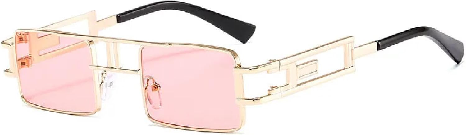 

Солнцезащитные очки в стиле ретро-панк прямоугольной формы для женщин, модные, с ажурной металлической оправой, в стиле стимпанк для мужчин, с защитой от УФ-излучения UV400 HHZZYVY, Golden Pink