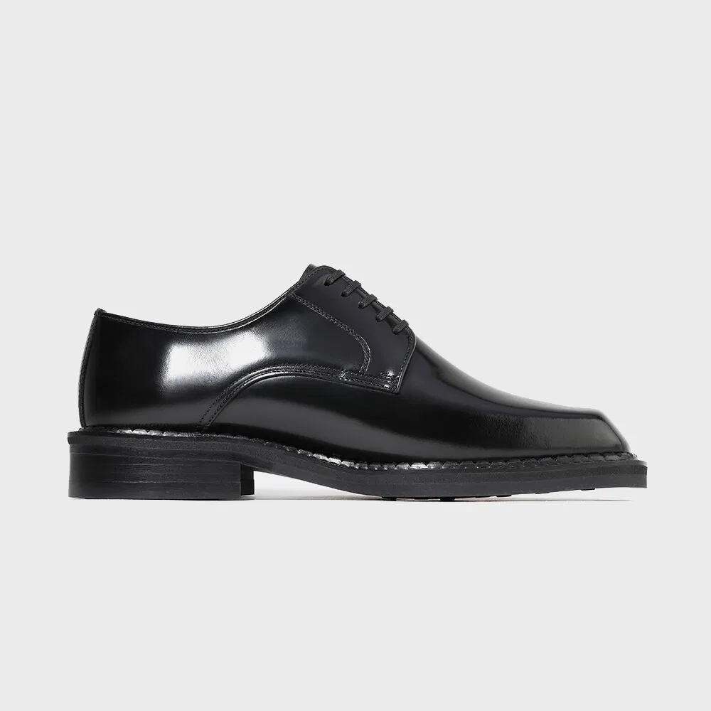 Мужские чёрные дерби Vibram Rubber Sole Square Toe от Firenze.A — фото 3