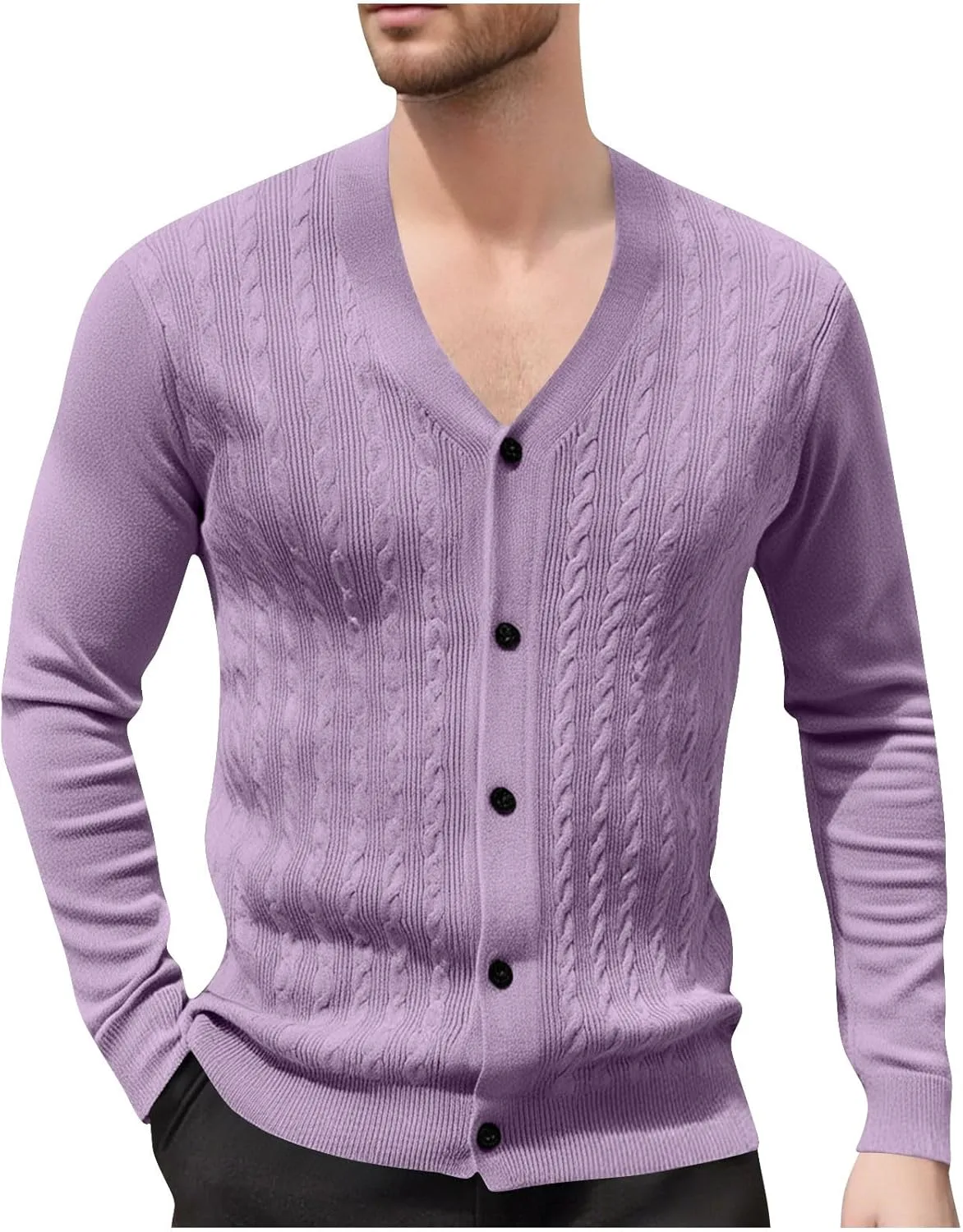 

Мужской кардиган с V-образным вырезом и пуговицами, легкий, с кабельным узором oiangi