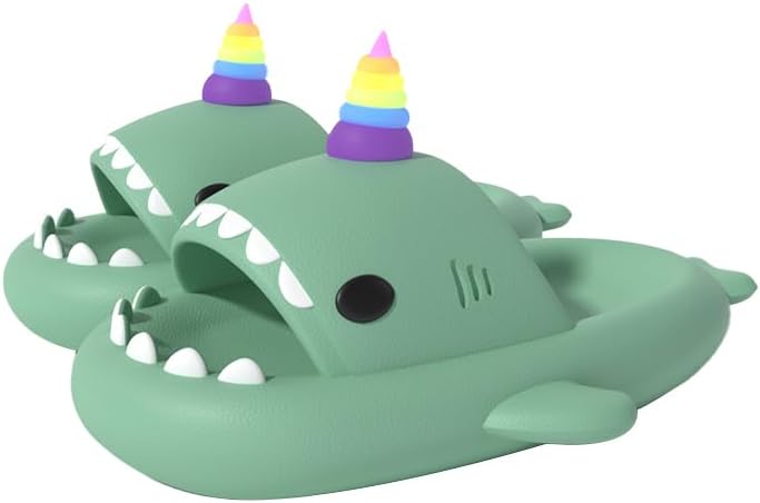 

Тапочки Zureto Unicorn Shark с подсветкой, забавные тапочки-единорог и акула для женщин, летние, с толстой подошвой, материал EVA, для пар, зеленый