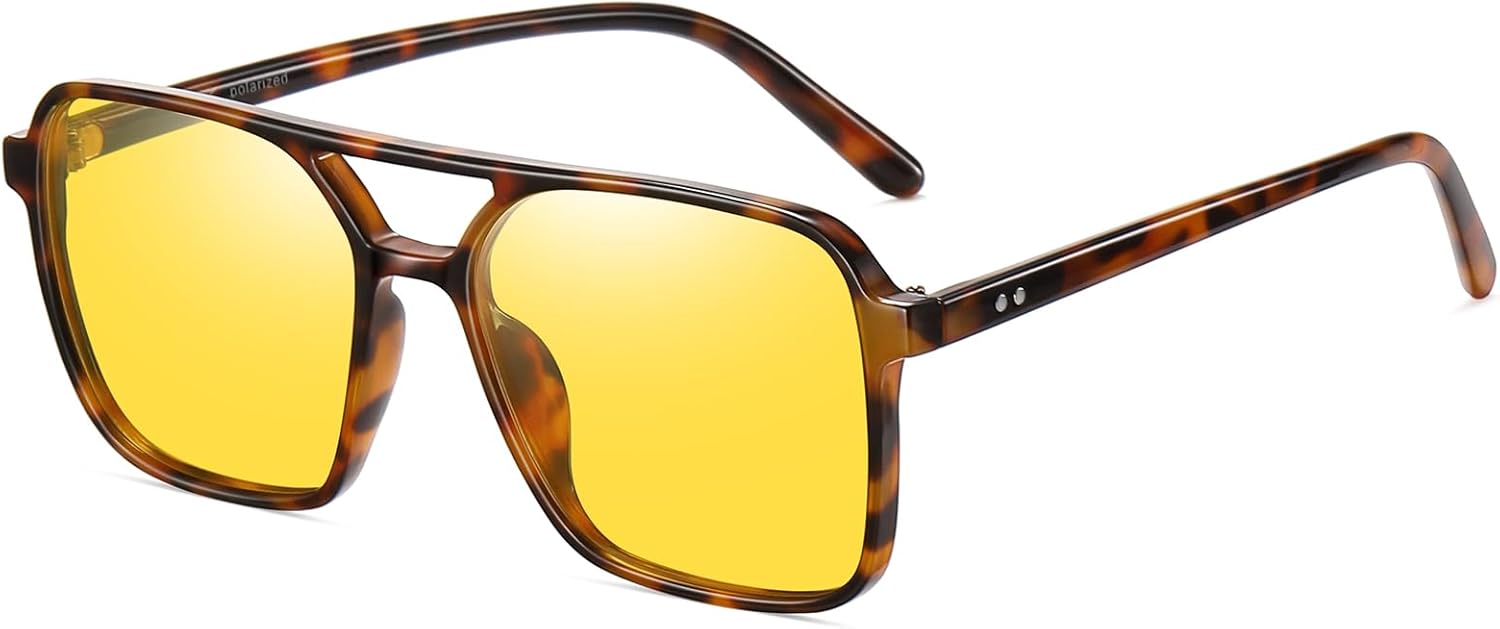 

Очки ночного видения для вождения для женщин, солнцезащитные очки-авиаторы в стиле 70-х, с двойной перемычкой и антибликовым покрытием Rmmeey, Brown Tortoise Frame Night Vision Lens