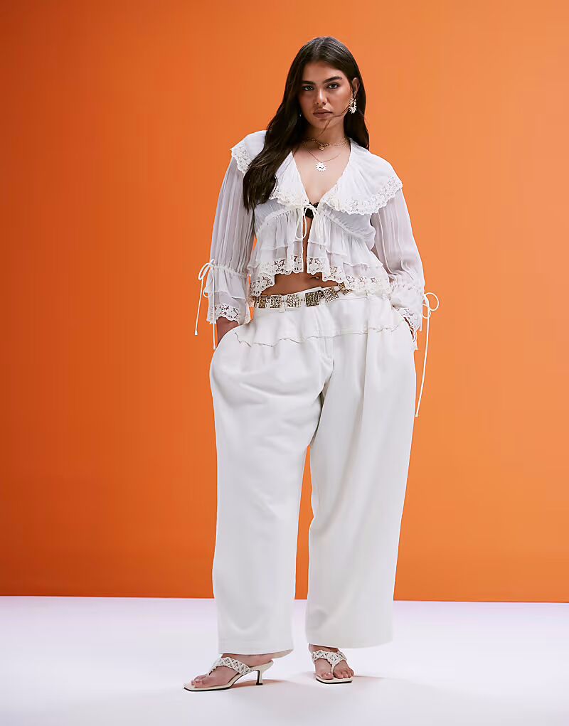 

Брюки оверсайз ASOS DESIGN Curve с декоративными швами белого цвета