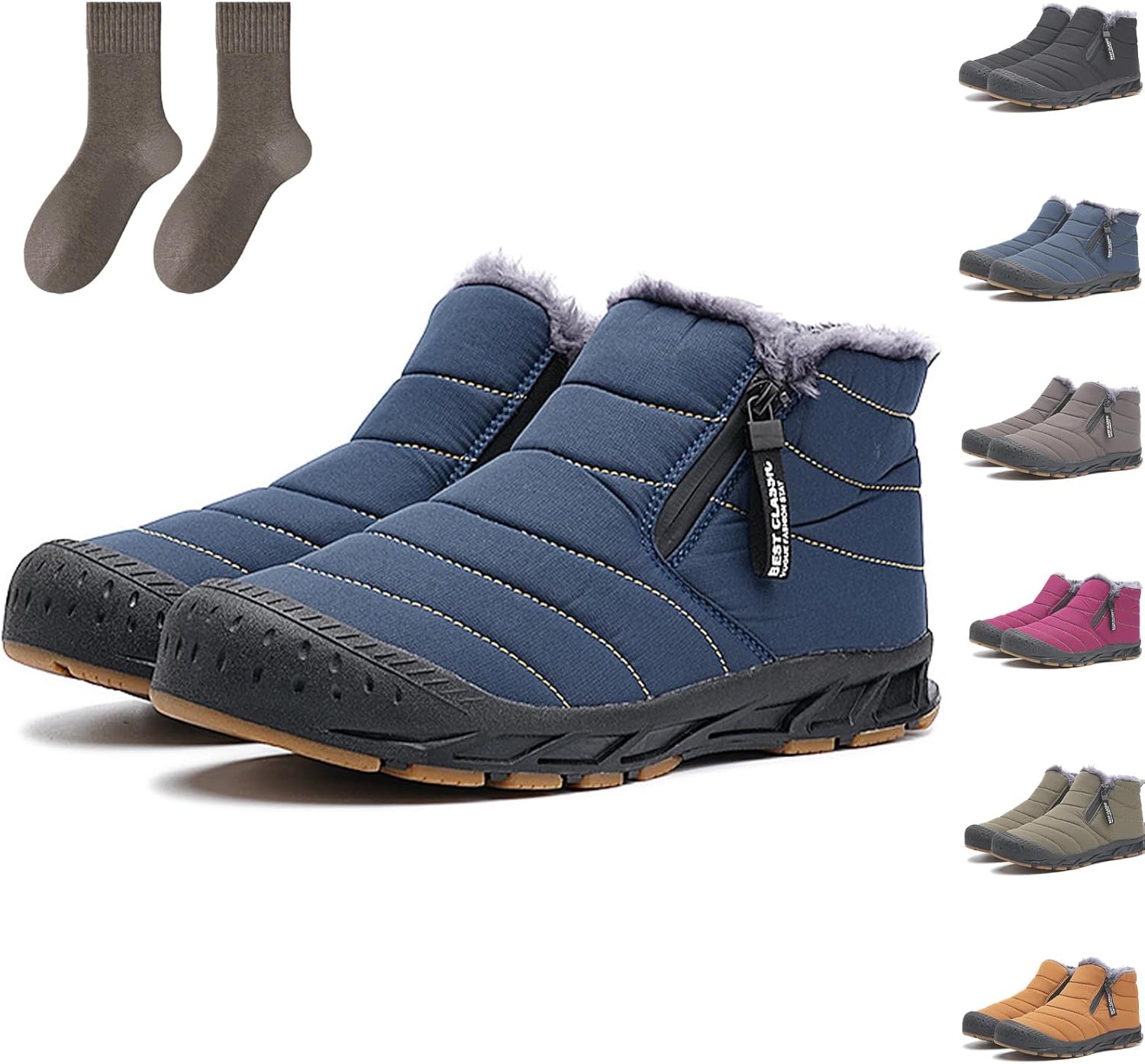 

Мужские зимние ботинки MIOKUKO, водонепроницаемые зимние ботинки, мужские зимние ботинки на молнии, облегченная уличная обувь, высокие теплые ботинки с подкладкой из меха, синий