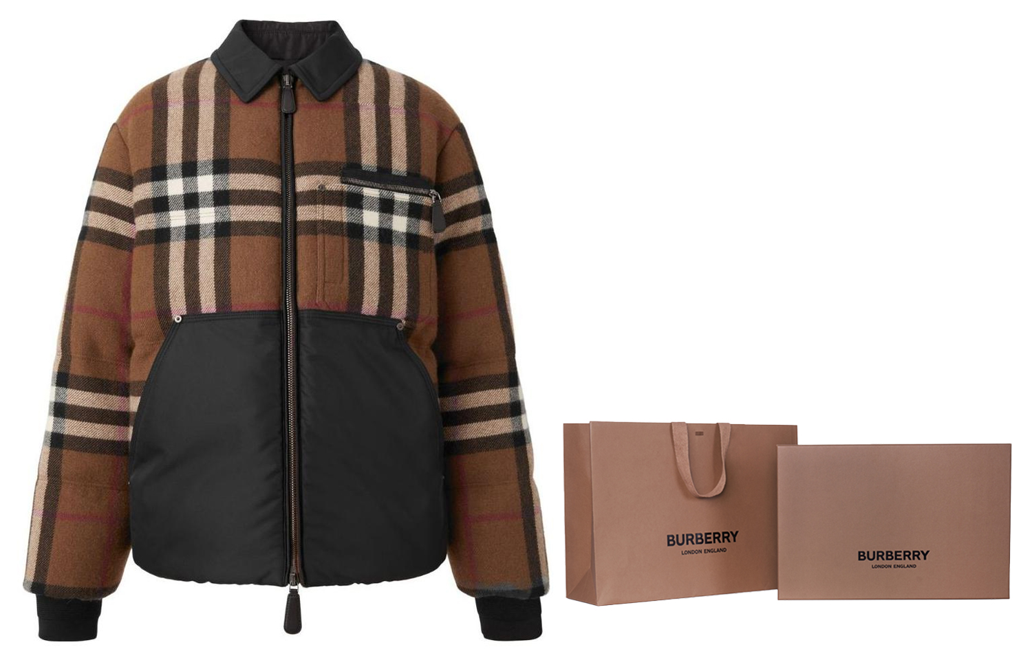 Куртка-пуховик Burberry с крупной клеткой, в фирменной сумке, коричневый — фото 4