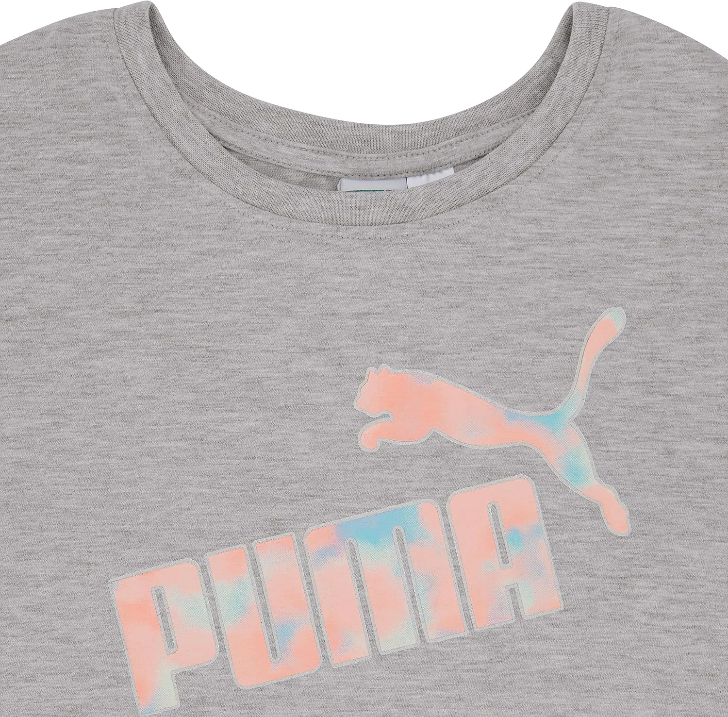 Детская футболка Puma с коротким рукавом и круглым вырезом, с логотипом Core Logo, мягкая и легкая, светло-серый меланж — фото 4