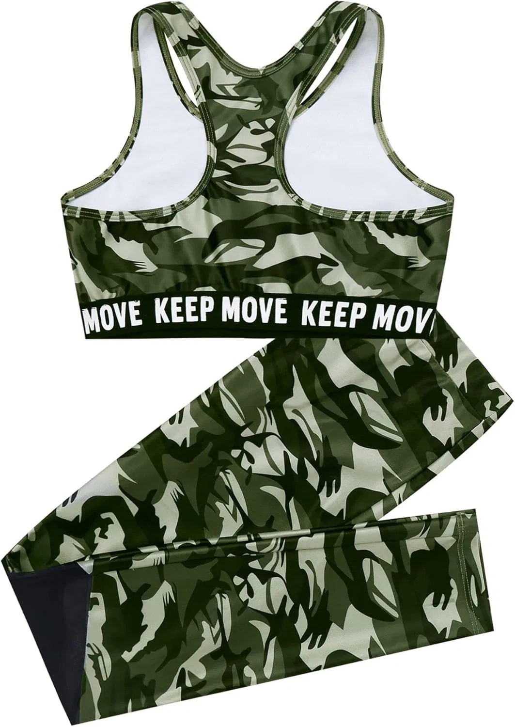 Детский спортивный костюм с принтом Sxiwei, топ и леггинсы, 2 предмета, Camouflage Green — фото 4