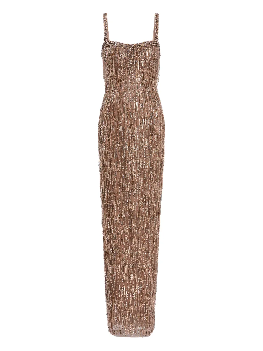 

Платье макси с пайетками и бахромой Jenny Packham, розовый