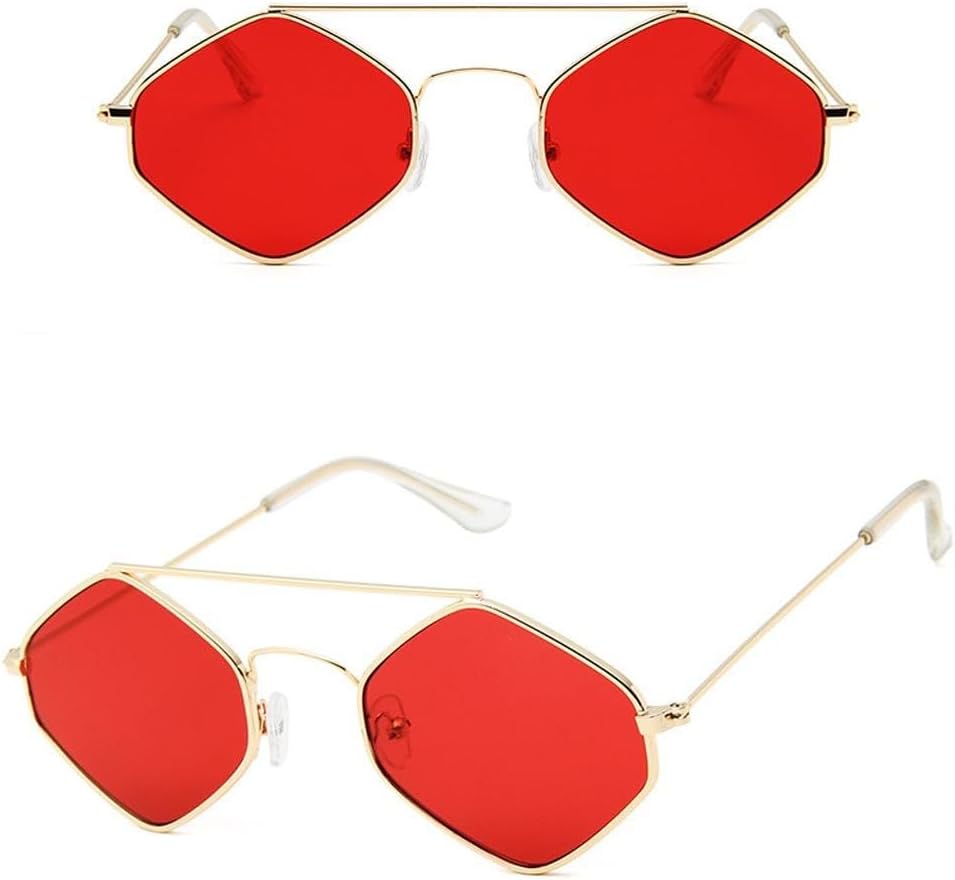 

Модные солнцезащитные очки с бриллиантами для женщин, ретро-металлические очки с двойным острием, очки в стиле «дикий стиль», многоугольные очки в морском стиле MTZJH, 5-gold-red