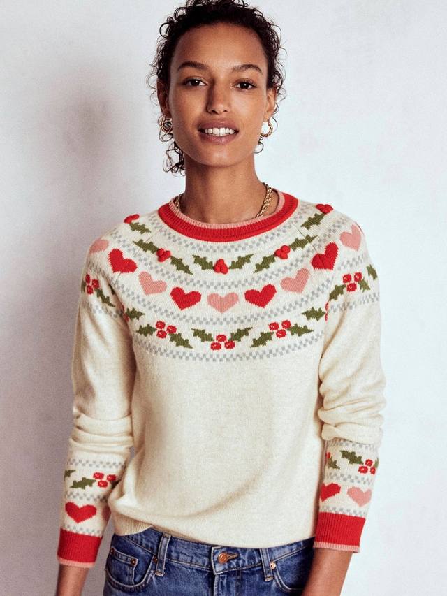 

Свитер Edie Fair Isle Hearts из шерсти с добавлением других материалов Boden, Oatmeal