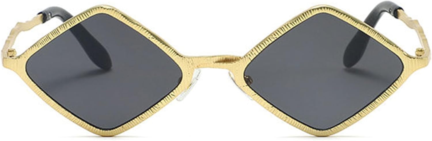 

Willochra Модные маленькие солнцезащитные очки в форме неправильного многоугольника, ретро-металлическая оправа, ромбовидные солнцезащитные очки, модные панк-очки, защита от УФ-излучения UV400, C3