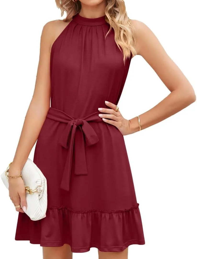 

Женское летнее платье без рукавов с запахом и рюшами