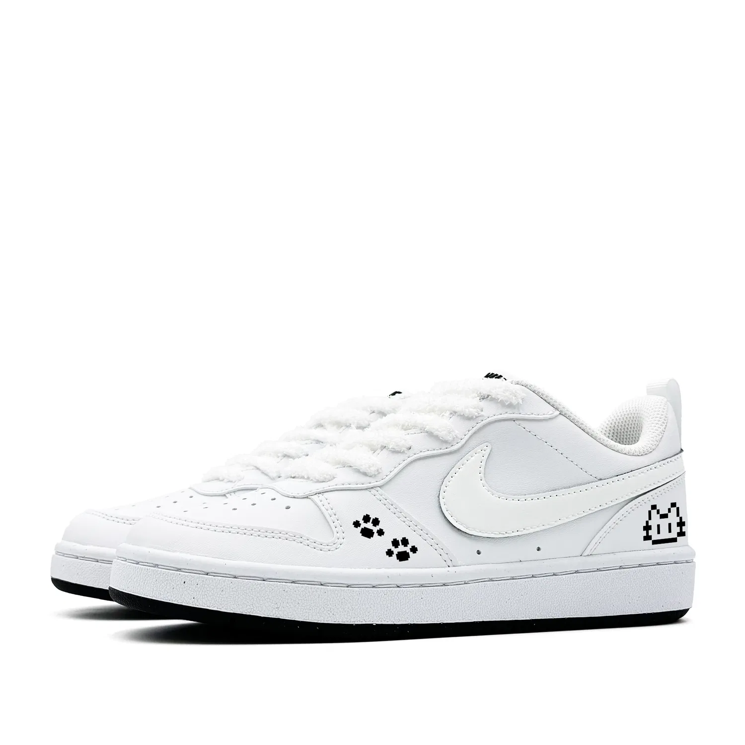 Кроссовки Court Borough Kitten Planet White, минималистичный стиль, трендовые, для кампуса, из экокожи Nike, Black White — фото 4