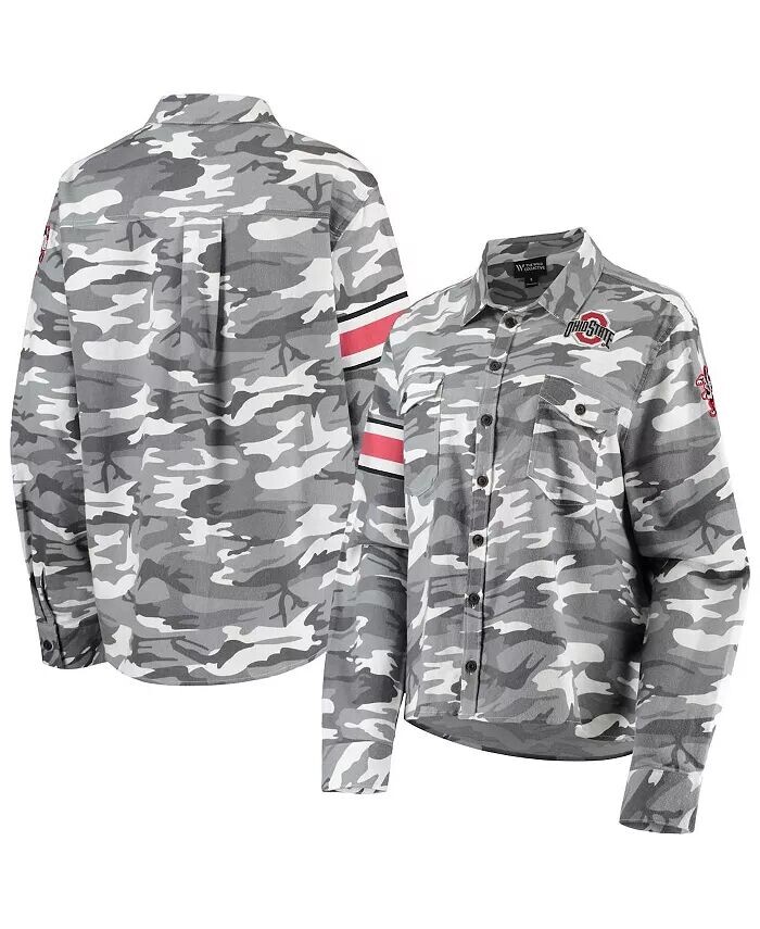 

Женская серая рубашка Ohio State Buckeyes Camo из фланели с длинным рукавом и застежкой на пуговицы The Wild Collective