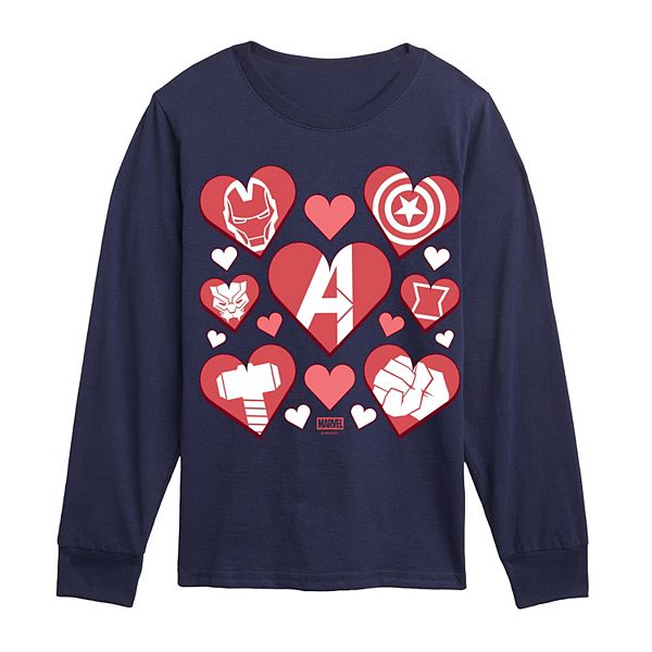 

Футболка с длинным рукавом Marvel Avengers Valentine's Icons для мальчиков 8-20 Marvel, Navy