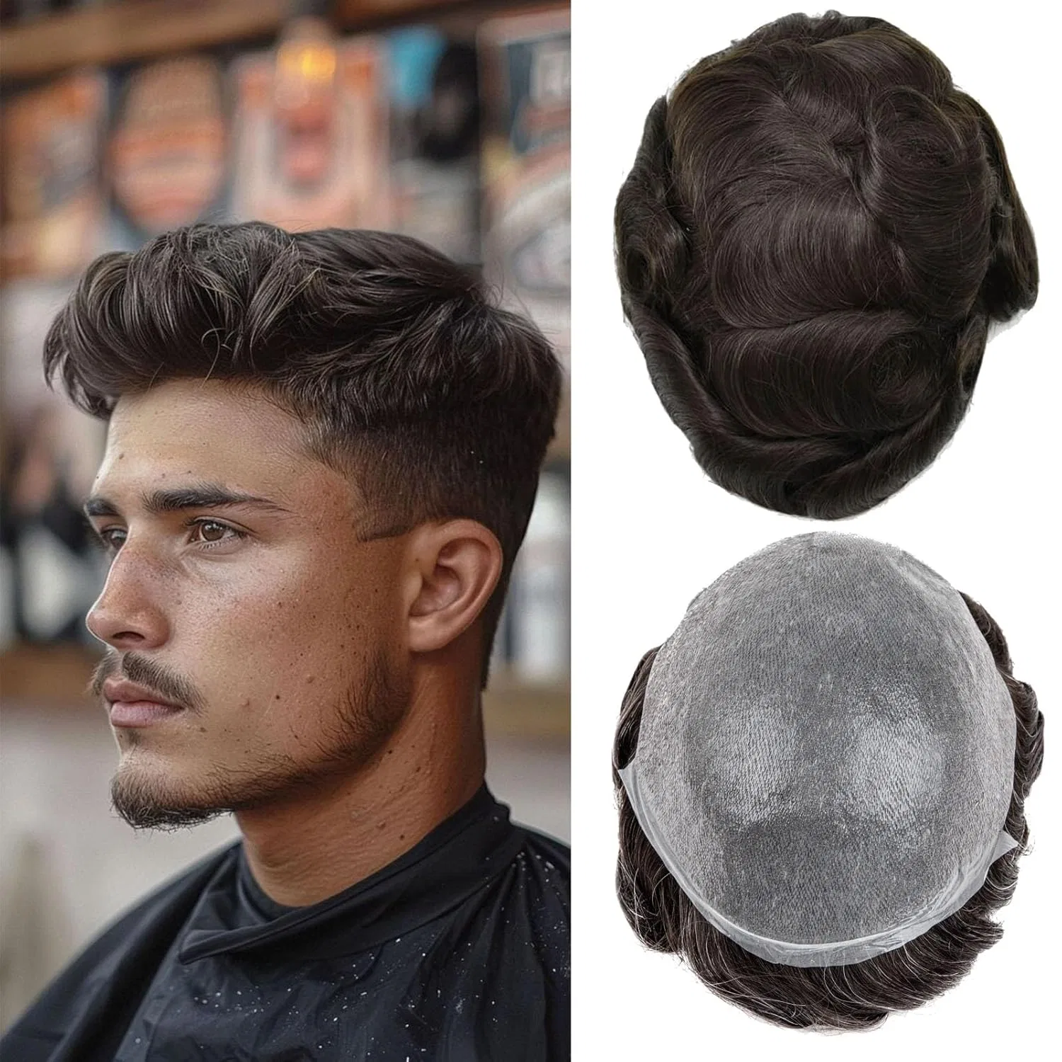 Мужской парик-накладка из натуральных волос Ultra-Thin Skin Ehairc, 2#