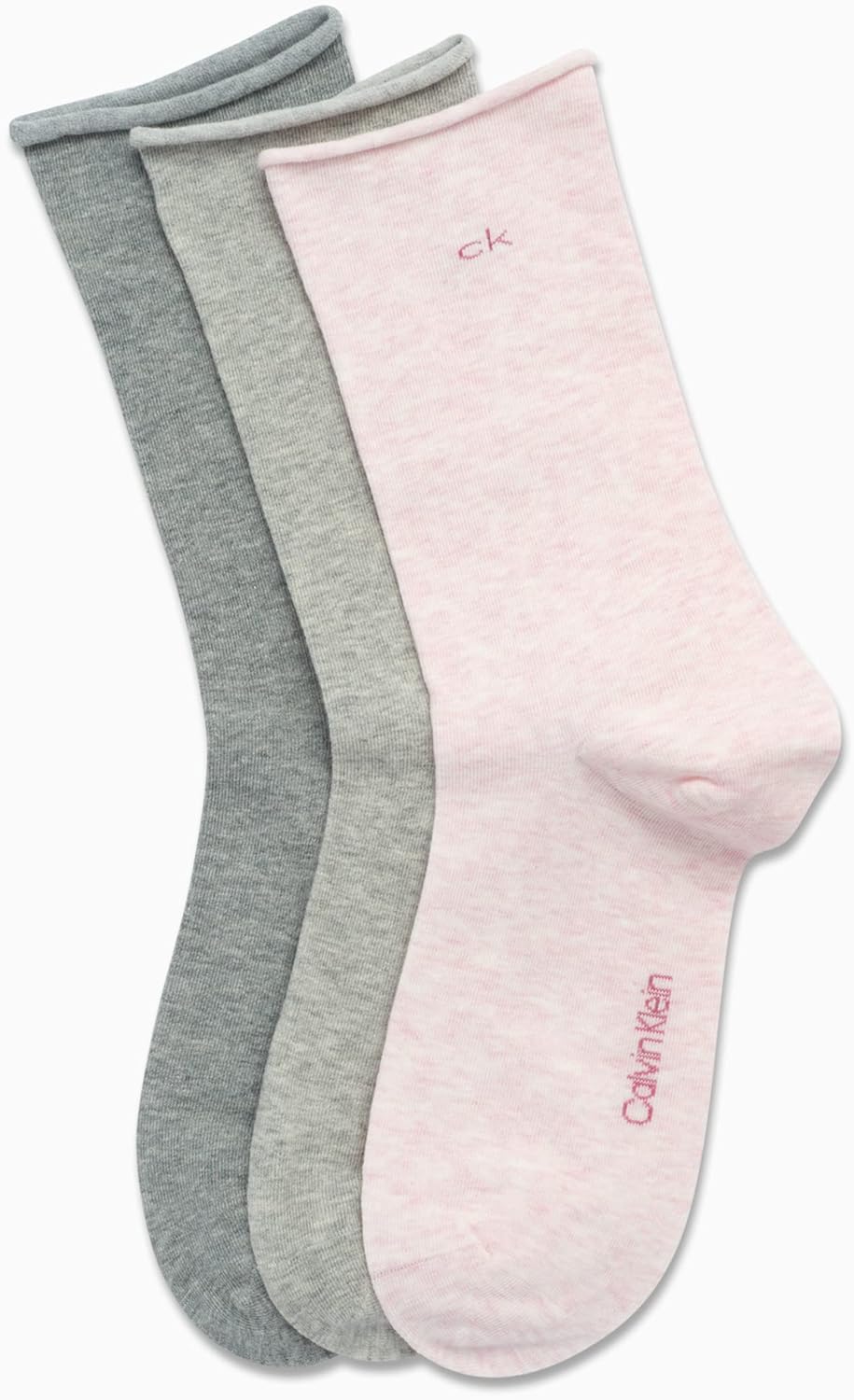 Женские носки Calvin Klein Crew Socks - 3 пары мягких хлопковых носков с отворотами на манжетах, мини/средней длины, для женщин (размер обуви: 4-10), Pink/Grey — фото 3