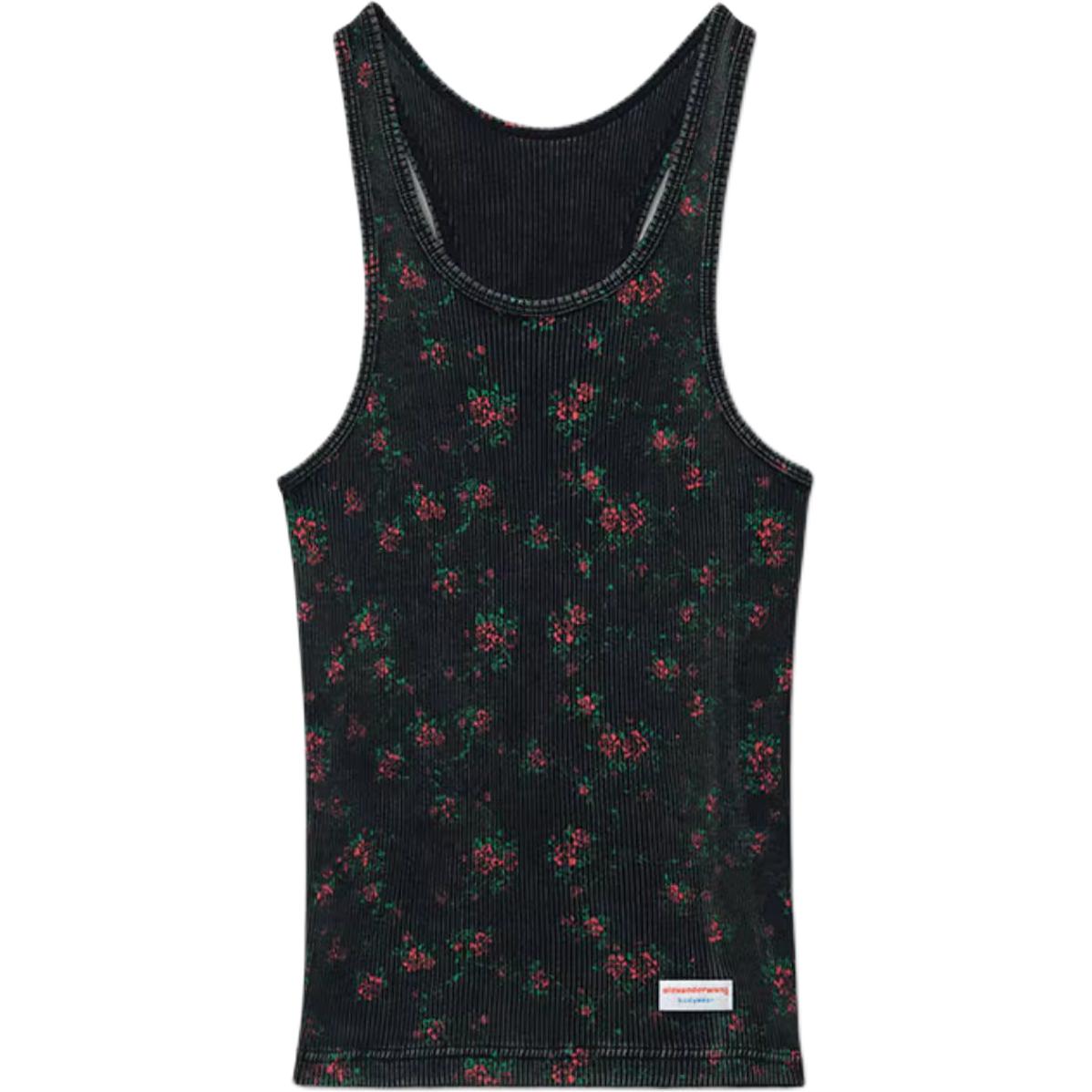 

Топ в рубчик с цветочным логотипом Alexander Wang, washed черный