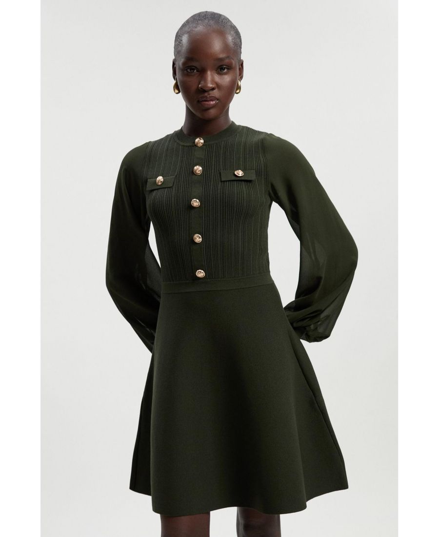 

Женское мини-платье из трикотажа с шифоновыми рукавами Karen Millen, Olive