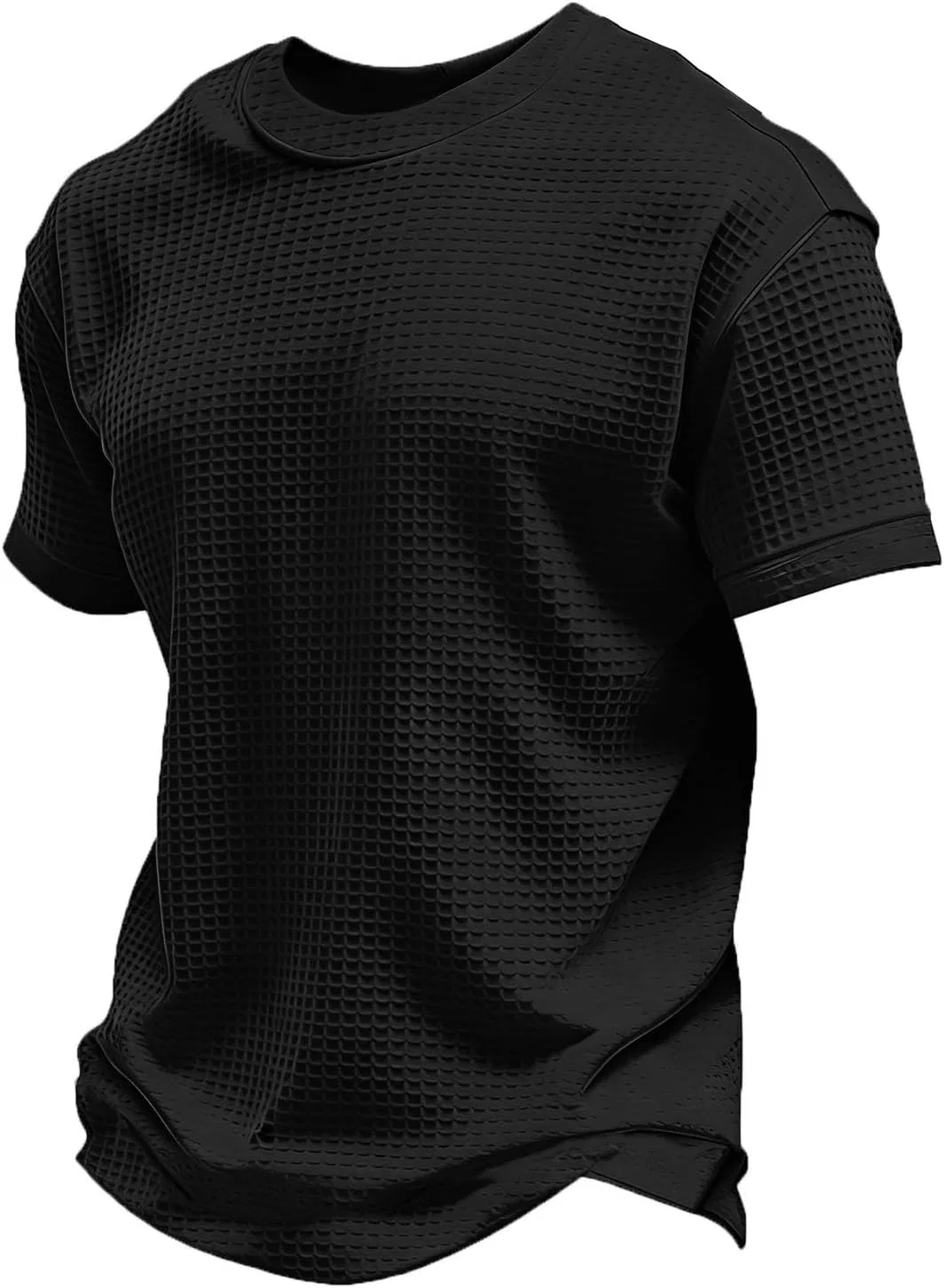 Мужская футболка с вафельной текстурой, свободный крой, Y004-black — фото 4