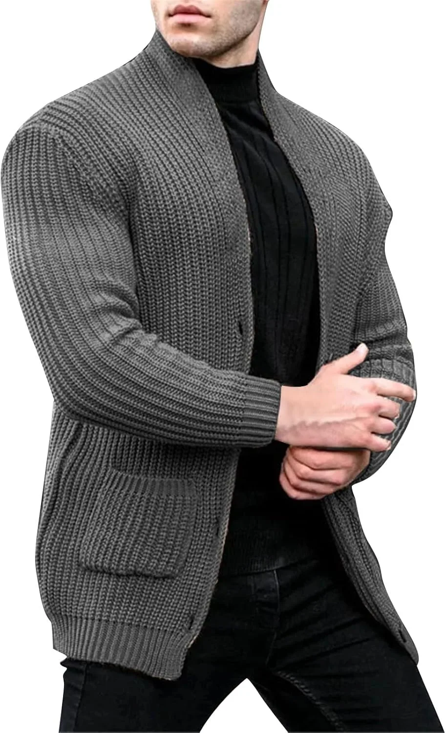 

Кардиган для мужчин на пуговицах, вязаный, с длинными рукавами и карманами xoxingysm