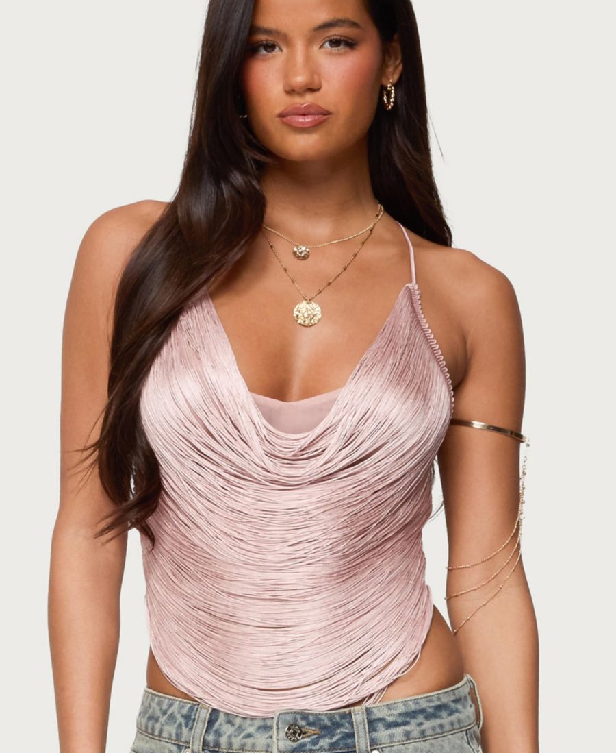 

Женская блузка Elenie с бахромой и воротником-хомутом Edikted, Light-pink