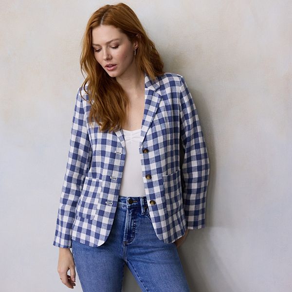 

Пиджак с накладными карманами Petite Lc Lauren Conrad, Blue Lovin Gingham